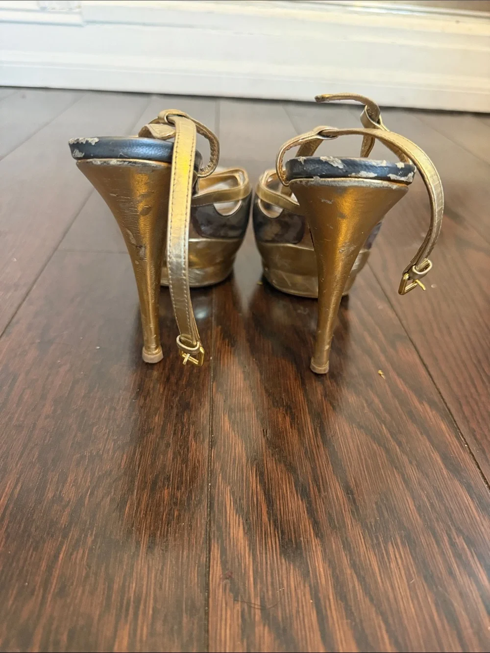 Miu Miu Metallic Peep-Toe Slingback Heels in Gold and Silver